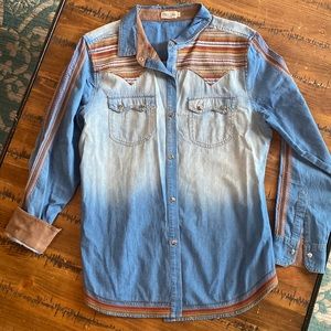 Embroidered Denim Button down, high quality size L worn once